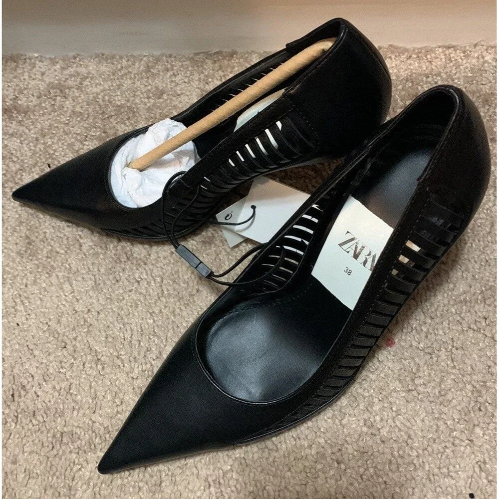 ZARA CUT OUT STILETTO HEELS BLACK SIZE 7.5 - Picture 5 of 7
